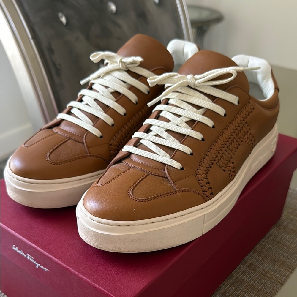 Salvatore Ferragamo Brown and White Sneakers